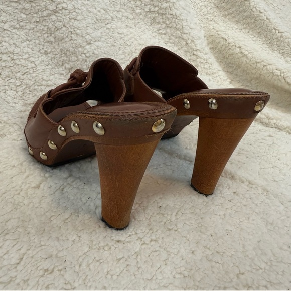 YSL Wood Heel Platform upper leather bow slides 37 - Picture 9 of 13